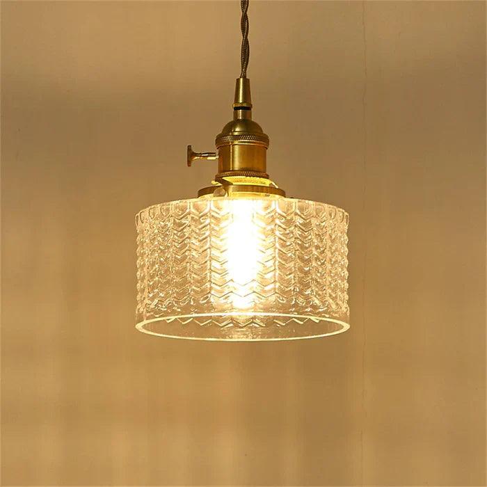 Vintage Green Brass and Glass Pendant Light