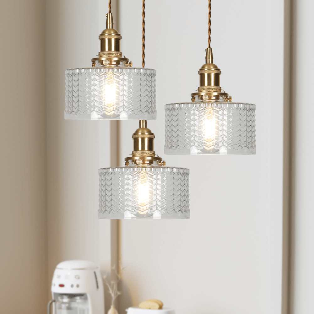 Vintage Green Brass and Glass Pendant Light