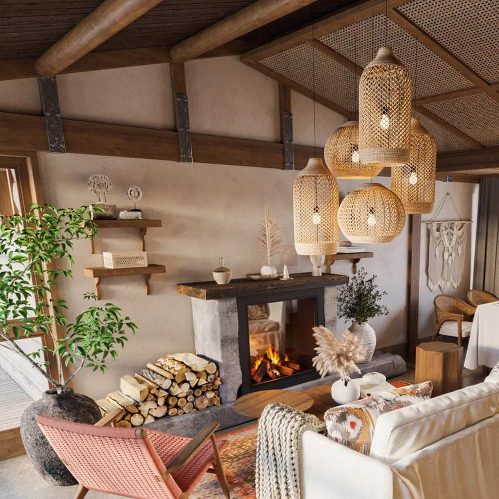 Wabi-sabi Rattan Homestay Duplex Pendant Light