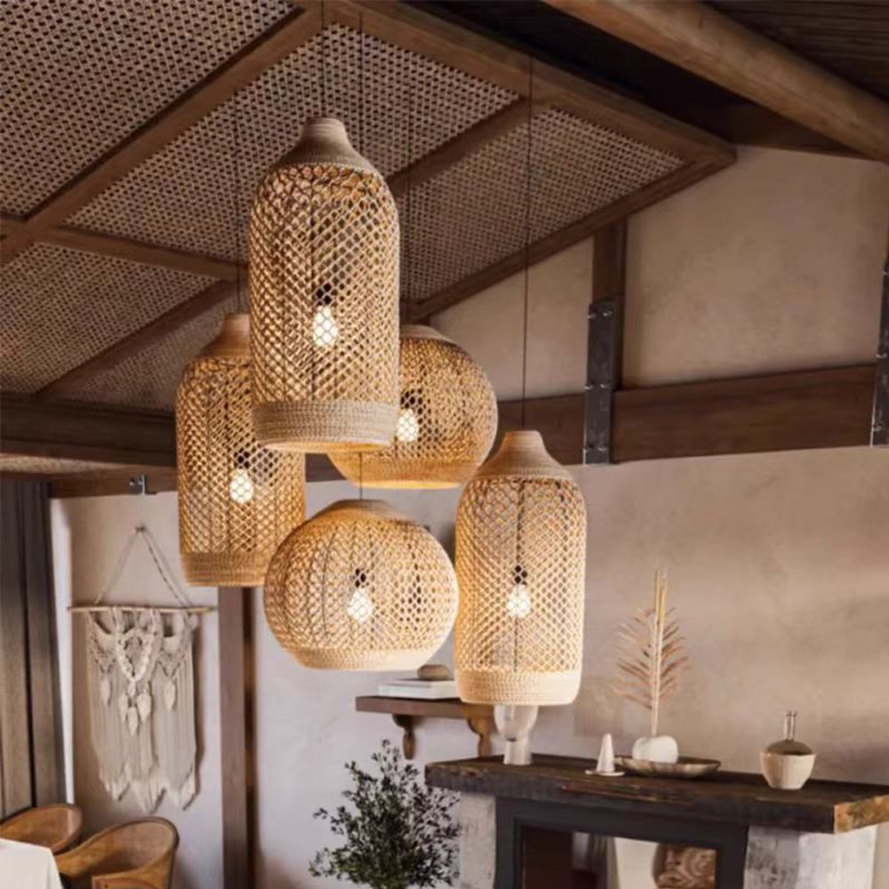 Wabi-sabi Rattan Homestay Duplex Pendant Light