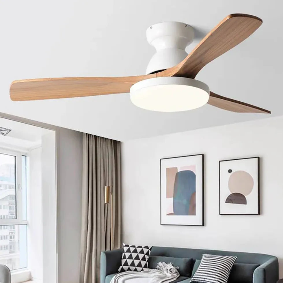 Three-Blade Wooden Ceiling Fan with Light