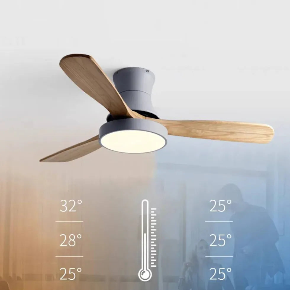 Three-Blade Wooden Ceiling Fan with Light