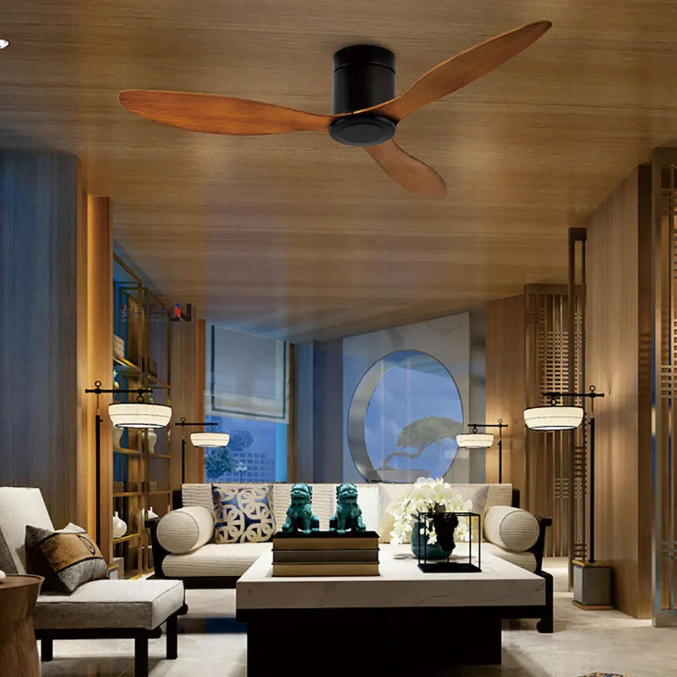 Three-Blade Wood Grain Living Room Ceiling Fan Light