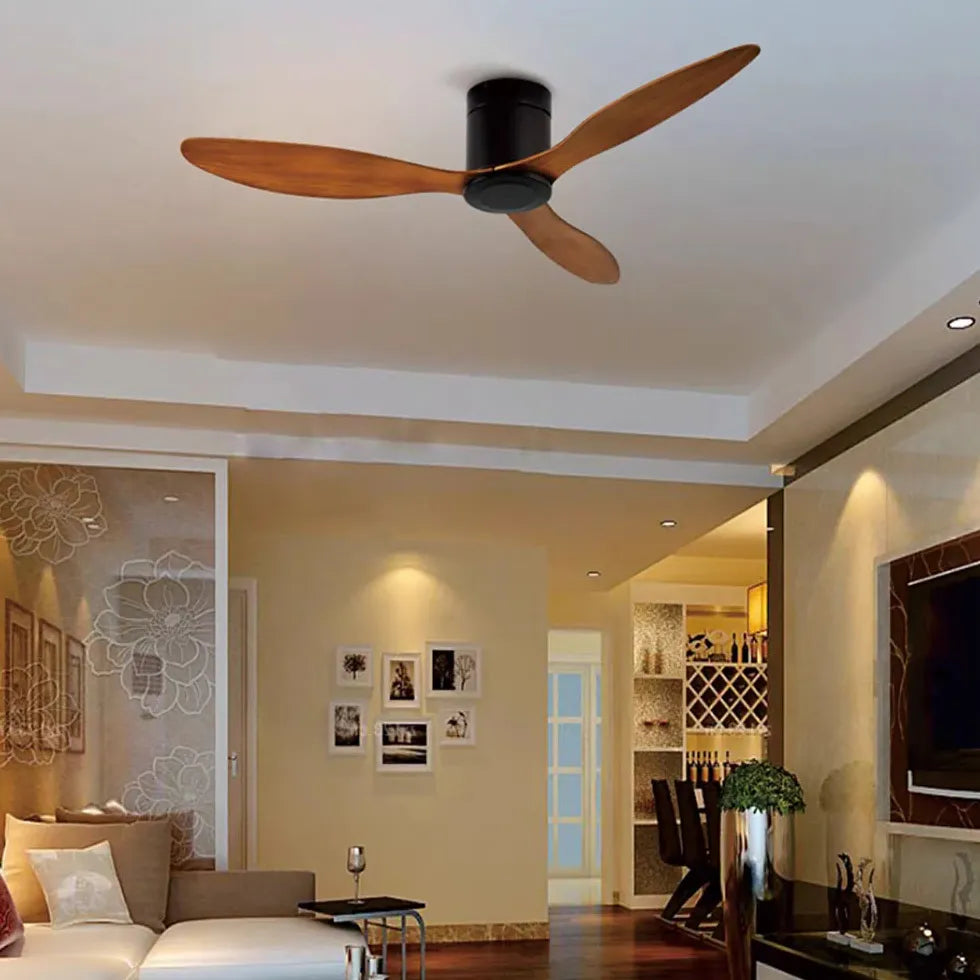 White living room with three-blade fan light