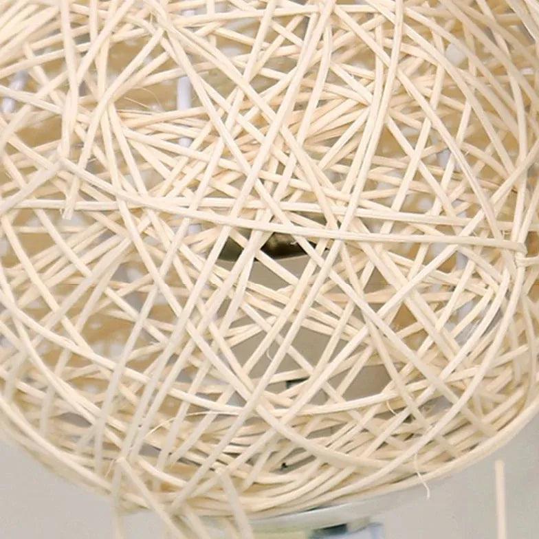 White Retro Rattan Woven Floor Lamp