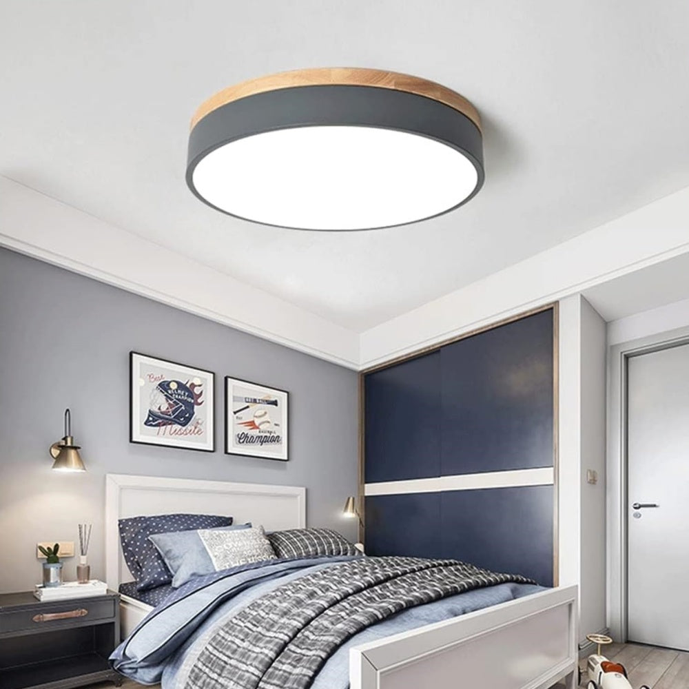 Wood Nordic LED Round Flush Ceiling Light