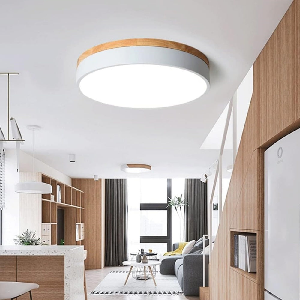 Wood Nordic LED Round Flush Ceiling Light