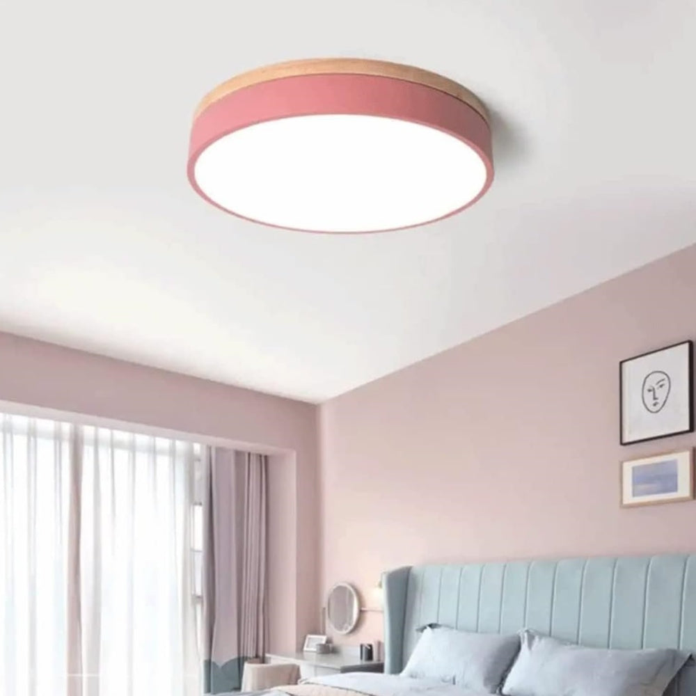 Wood Nordic LED Round Flush Ceiling Light