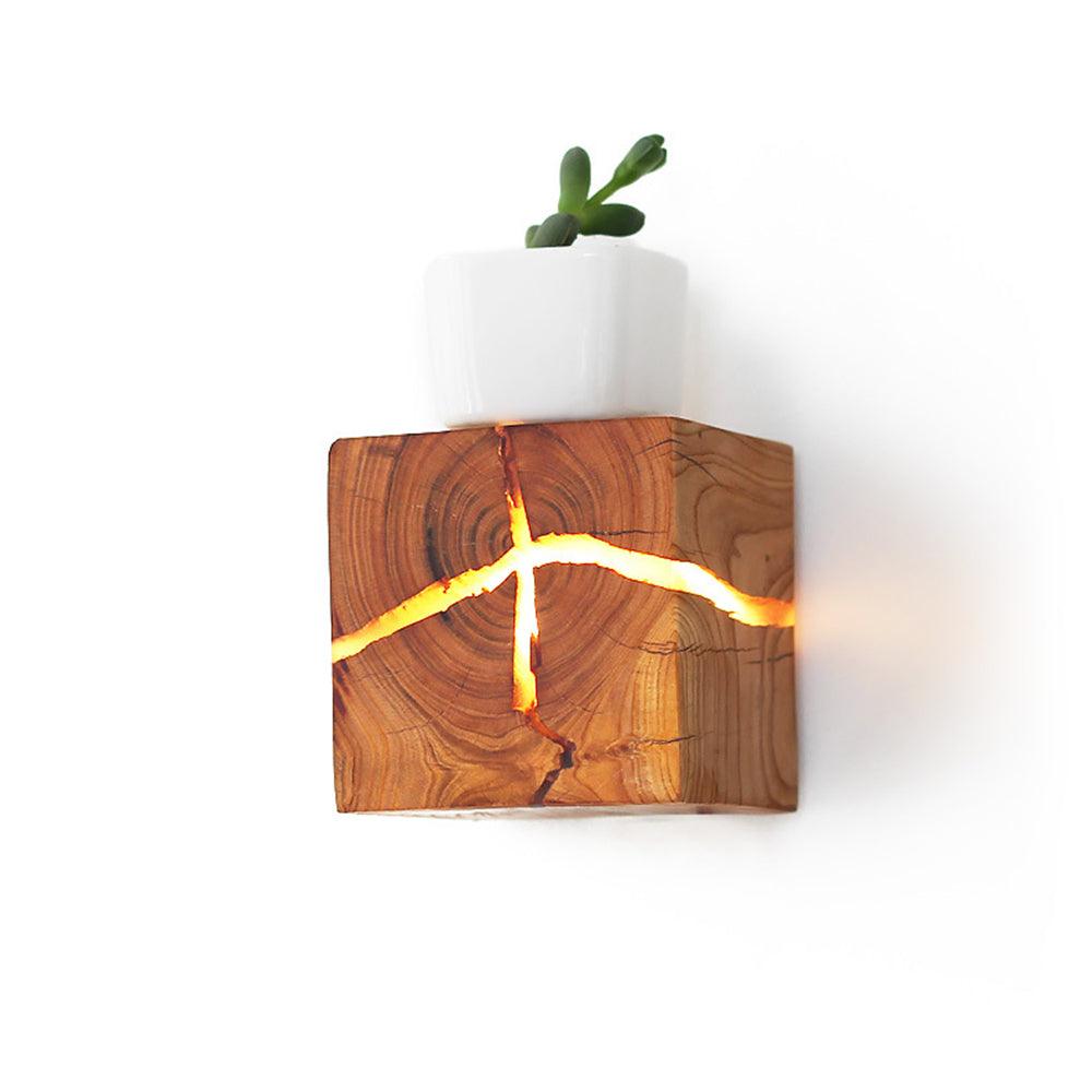Minimalist Crackle Wood Square Indoor Wall Light