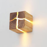 Minimalist Crackle Wood Square Indoor Wall Light