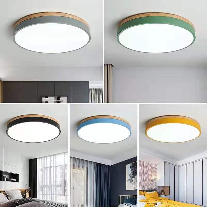 Nordic Circular Wooden Ceiling Lights for Bedroom