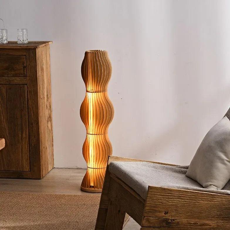 Wooden Wave-Shaped Sculptural Floor Lamp